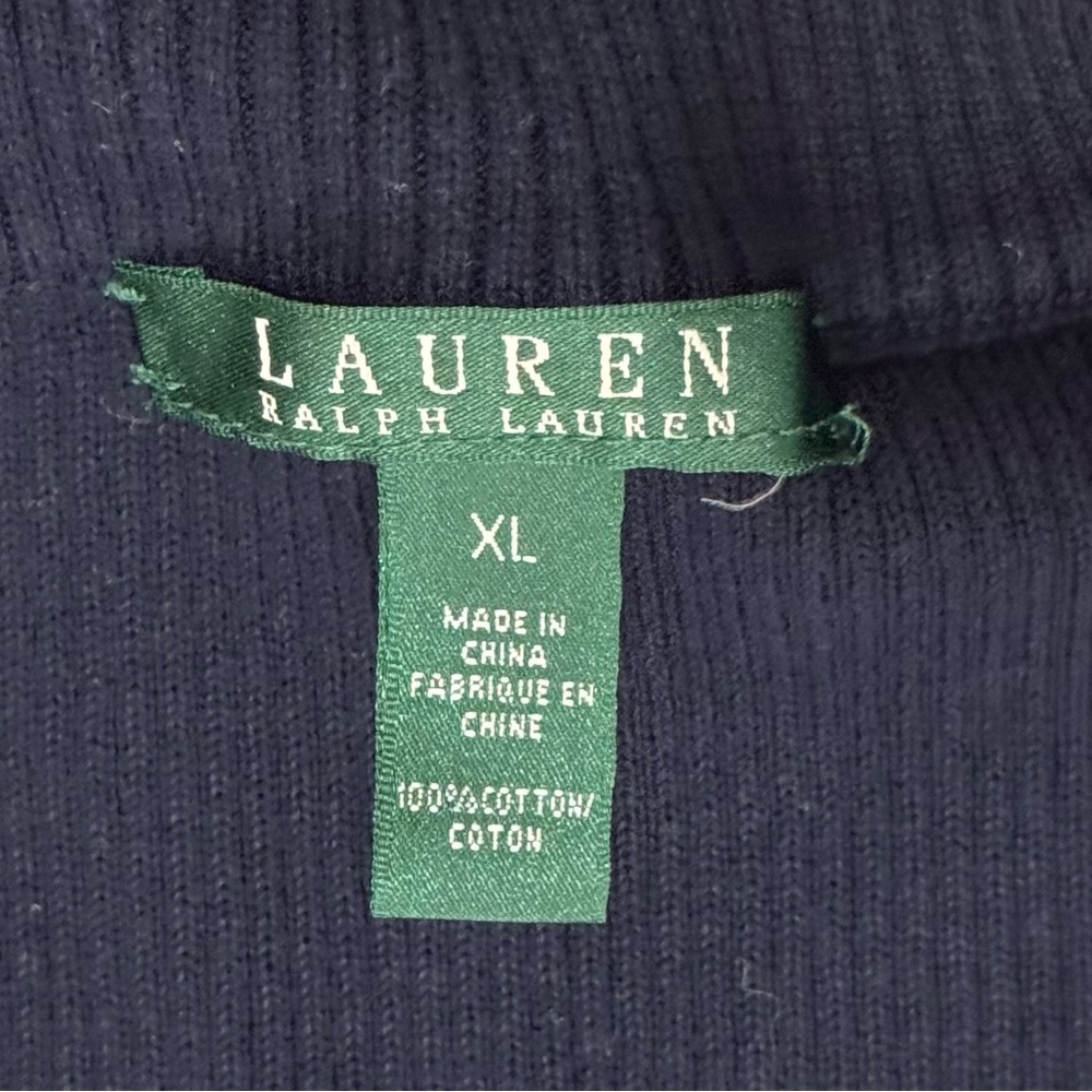 Vintage Lauren Ralph Lauren Quarter Zip Knit Sweater Navy Blue & Gold Women’s XL - Picture 2 of 7